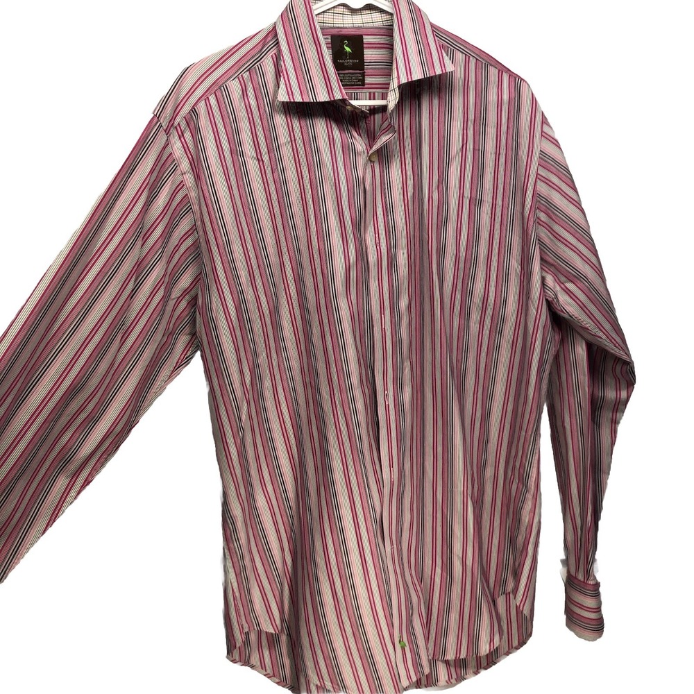 Taylor Byrd Men XL Coral Pink Stripes Button Up Shirt Flip Cuff